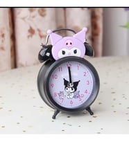 Kuromi Tasarımlı Metal Masa Saati - Işıklı Çift Zilli Nostaljik Alarm Saat Mor Siyah
