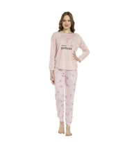 Estiva Desenli Uzun Kol Viskon Bayan Pijama Takım (Pembe)