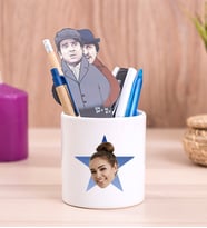Kişiye Özel Mavi Yıldız Kafa Fotoğraflı Seramik Kalemlik