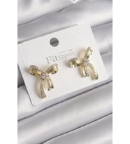 pilelistore Pirinç Gold Renk Zirkon Taşlı Fiyonk Model Kadın Küpe - TJ-BKP9991