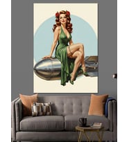 Yeşil Elbiseli Pin-Up Kadın Dekoratif Kanvas - Mdf Ahşap Tablo