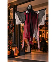 Halloween Cadılar Bayramı Asılabilir Hayalet Cadı Süsü Kırmızı Siyah Beyaz Büyük Boy 100x100 cm