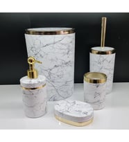 Akrilik Yapım Gold Çizgi Siyah Mermer Desen Soft Banyo Takımı 5'li Yuvarlak Banyo Seti Beyaz