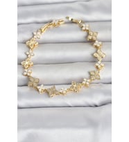 Pirinç Zirkon Taşlı ve Mineli Yonca Model Gold Renk Kadın Bileklik 5886 - EEEEEE1177-4989