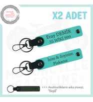 Araç Sahiplerine Özel, İsim Ve Plaka Yazılı Kişisel Anahtarlık x2' li Set, Turkuaz-yeşil