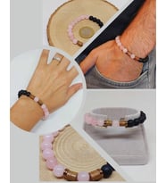 Pembe Kuvars & Oniks Taşı 8mm Unisex Tasarım Bileklik Hawaii Model (2958)