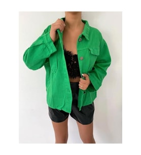 Kadın Oversize Rahat Kalıp Uzun Kollu Cepli Gömlek Ceket (Renk Seçenekli) (Yeşil)