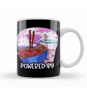 Powered By Ramen & Boba Tea Kawaii Anime Kupa Bardak Porselen