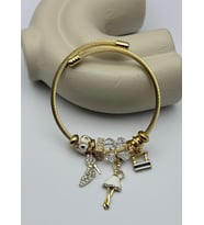 Çelik Gold Taşlı Topuklu Ayakkabı Kadın Figürlü Siyah Charmlı Pandora Bileklik - 26blk40