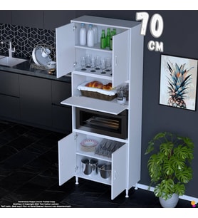 Eliusta Işıl 70 cm Mikrodalga/Fırın Dolabı Kapaklı Orta Bölmeli Çok Amaçlı Kiler Banyo Dolabı 70x213x32 cm