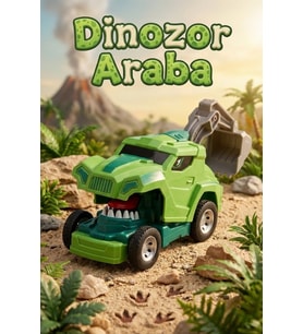 Dinozor Dönüşen Araba Çarpınca Açılan Robot Kamyon Sürtmeli Oyuncak İş Makinesi Yeşil