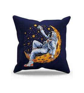 Moud's Çift Tarafı Baskılı Mor Astronot Desenli Süet Kırlent Kılıfı - PL775