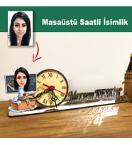 Karikatür  ÖĞRETMEN Kadın Masaüstü Saatli İsimlik  x1