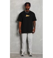 Erkek Kısa Kol Yazlık Tişört Bisiklet Yaka Baskılı Oversize T-Shirt - Siyah