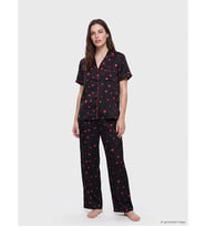 LCW DREAM Siyah Gömlek Yaka Saten Kadın Pijama Takım