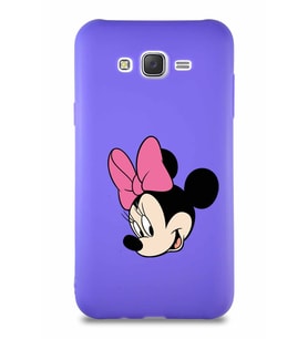 Samsung Galaxy J7 Soft Premier Kapak Minnie Mouse-B Tasarımlı Silikon Kılıf - Mor (Şeffaf)