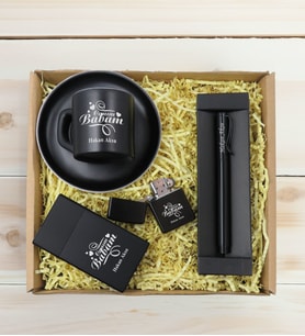 BK Gift Kişiye Özel İsimli Baba Temalı Siyah Türk Kahvesi Fincanı&Metal Kalem&Çakmak&Sigara ve Hediye Kutusu-7, Babaya Hediye, Babalar Günü Hediyeleri