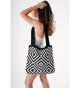 Chuba Kadın Etnik Desen Triko Örgü Gündelik Shopper El & Omuz Çantası CHAX810 Siyah