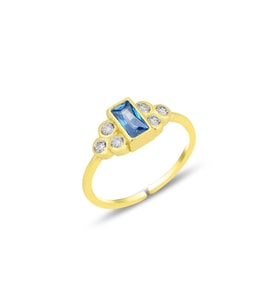 Gümüş altın yaldızlı akuamarin baget taşlı alttan ayarlanabilir yüzük SGTL12307GOLD (Rose)