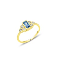 Gümüş altın yaldızlı akuamarin baget taşlı alttan ayarlanabilir yüzük SGTL12307GOLD (Rose)