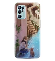 Oppo Reno 6 Kılıf Resimli Desenli Silikon Platinium Series Cat And Girl 1808