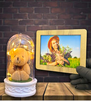 Kişiye Özel Ahşap Fotoğraf Çerçeveli Led Işıklı Fanus Hediyesi (Model 8)