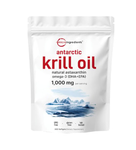 Micro Ingredients Antarctic Krill Oil  1000mg  300 Soft-Gels, Rich in Omega-3s EPA, DHA  Natural Astaxanthin, Immune System  Brain Health, Easy to Swallow. (Renksiz)