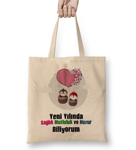 Yeni Yıl Hediyesi Mutlu Yıllar 04 Bez Çanta Uzun Saplı