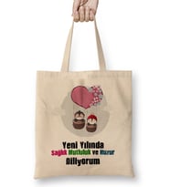 Yeni Yıl Hediyesi Mutlu Yıllar 04 Bez Çanta Uzun Saplı