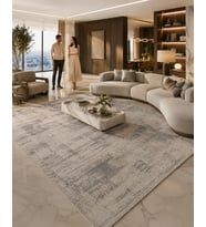 Beliz Viskon Krem Gri Soyut Desenli Tüylenme Yapmayan Toz Tutmaz Premium Salon Halısı 634