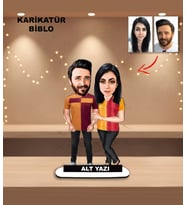 KİŞİYE ÖZEL ÇİFT SARI KIRMIZI TARAFTAR SEVGİLİ TASARIMLI KARİKATÜR BİBLO