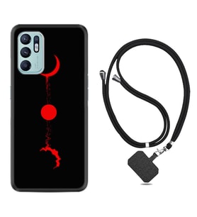 Oppo Reno 6 Kılıf Silikon Boyun Askılı İpli Desenli Silikon Red Moon 1710