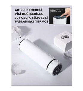 Derece Göstergeli  Çelik  Termos Pili Değişebilen Kamp,Araç,Ofis Süzgeçli Yeni Nesil Akıllı Mug