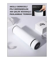 Derece Göstergeli  Çelik  Termos Pili Değişebilen Kamp,Araç,Ofis Süzgeçli Yeni Nesil Akıllı Mug