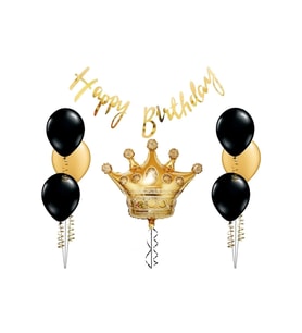 Kral Tacı Folyo Balon Gold Happy Bırthday Kaligrafi Banner Yazı Set
