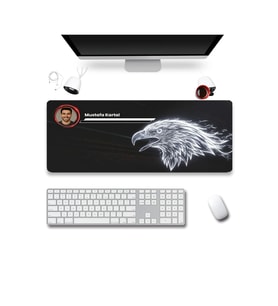 SonicTouch Kişiye isme Özel Kartal Figürlü Siyah Beyaz Fotoğraflı XXL Gamer Klavye Mousepad 40x90cm