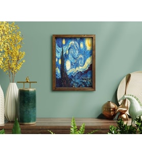BK Home Starry Night Van Gogh Tasarımlı Doğal Masif Ahşap Çerçeveli Tablo-1