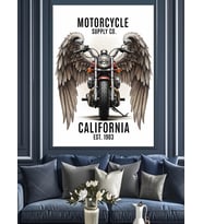 Kanatlı Motosiklet Logosu Tasarımı Dekoratif Kanvas - Mdf Ahşap Tablo