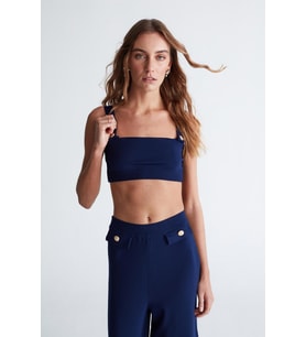 Styleboom X Peraluna ELIZABETH BRALET Düğme Detaylı Askılı Kadın Triko Bralet - Lacivert