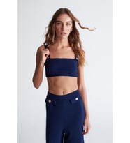 Styleboom X Peraluna ELIZABETH BRALET Düğme Detaylı Askılı Kadın Triko Bralet - Lacivert
