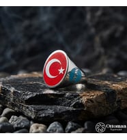 Ay Yıldızlı Gümüş Erkek Yüzük
