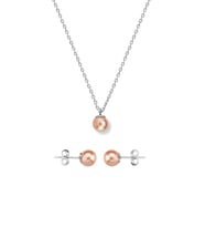 925 Ayar Gümüş Minimal Pembe İnci Taşlı Set