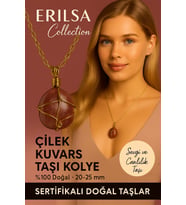 Sertifikalı Doğal Gold Renkli Tel Sargılı Çilek Kuvars Taşı Kolye – Sevgi ve Canlılık Taşı (Çok Renkli)
