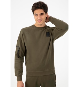 Maraton Comfort Erkek Bisiklet Yaka Açık Haki- Sweatshirt