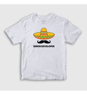 Presmono Unisex Çocuk Beyaz Senior Developer Yazılımcı T-Shirt 338962tt (Beyaz)
