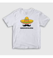 Presmono Unisex Çocuk Beyaz Senior Developer Yazılımcı T-Shirt 338962tt (Beyaz)