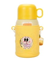 Shotay ST-8817 480ml Askılı Silikon Kılıflı Pipetli Desenli Sarı Çelik Matara