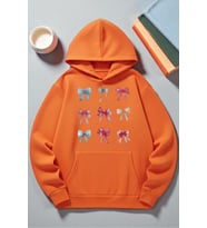 Unisex Renkli Kurdele Baskılı kapüşonlu Sweatshirt (Turuncu)