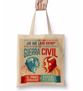 Lucha Libre Cap Ve Iron Man Bez Çanta Uzun Saplı