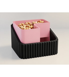 3D Baskı Fıstık Kasesi - Çift Hazneli Kabuk Ayırıcı Sunum Kasesi - Siyah Pembe